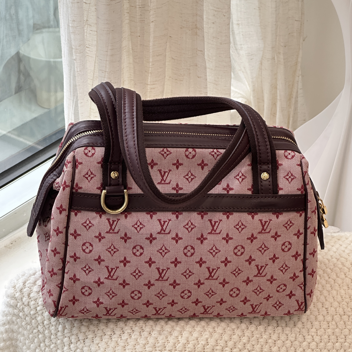95新 LouisVuitton/路易威登 树莓粉单宁波士顿小号手提腋下包