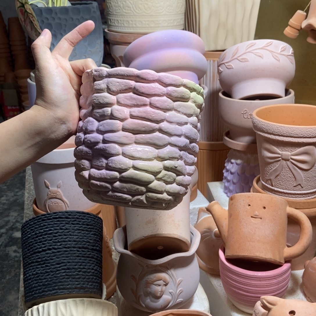 15×15彩色石头盆 粗陶1个
