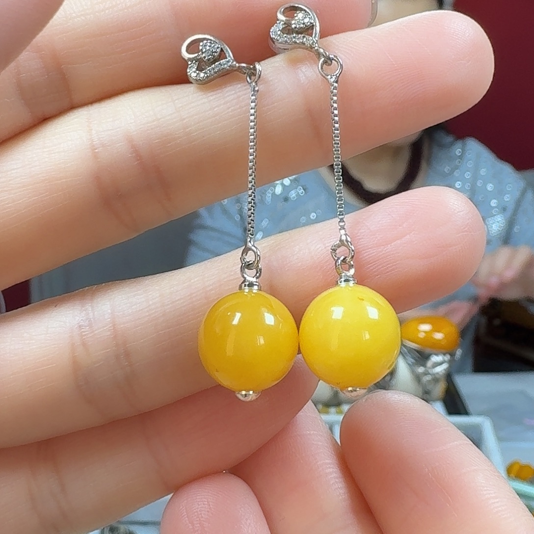 蜜蜡银S925镶嵌耳饰耳坠