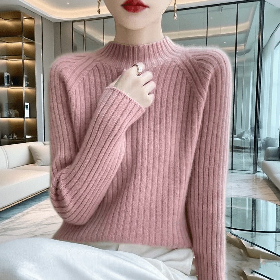 鄂尔多斯市羊绒衫上衣内搭秋冬半高领洋气冬季新款毛衣抽条羊毛衫