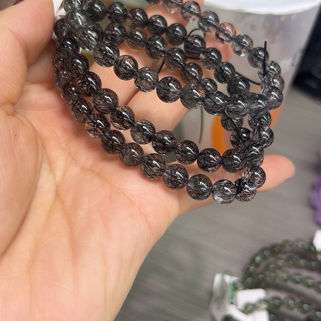 水晶手链未镶嵌蕾丝黑发7mm发一件