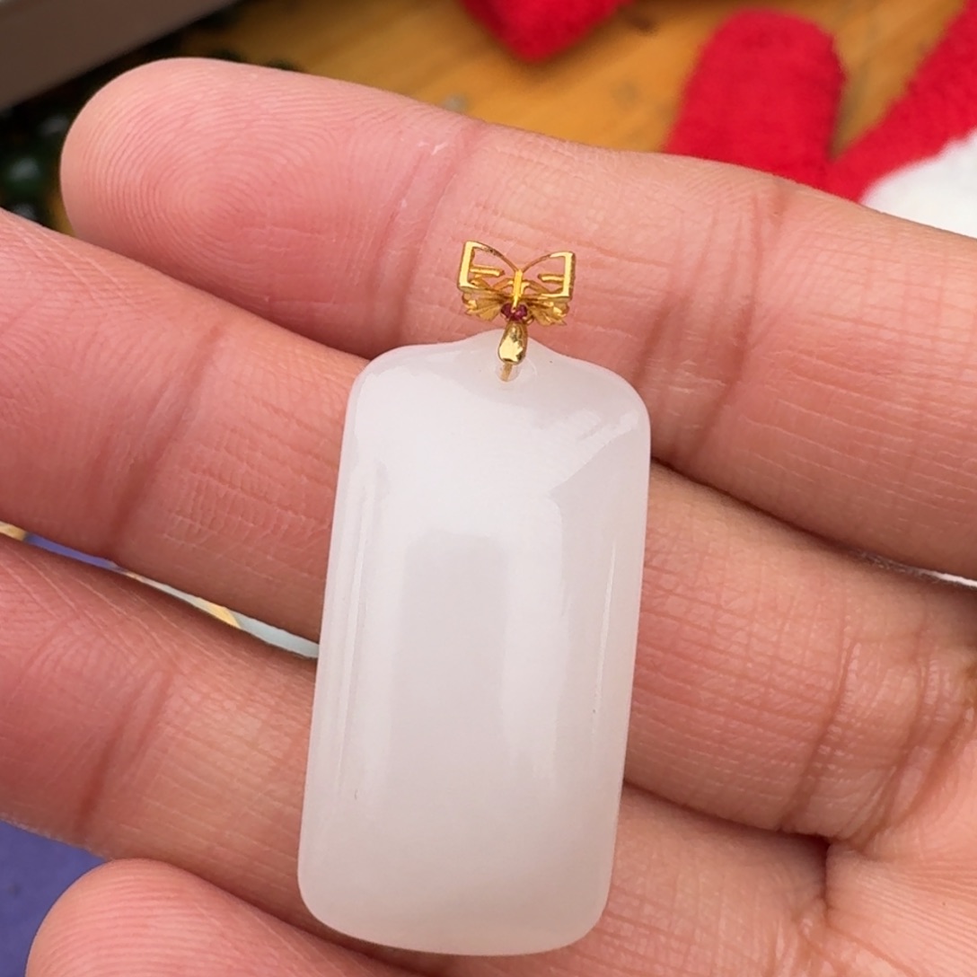 和田玉颈饰18K金镶嵌青海白无事牌TZ多样性拍一发一