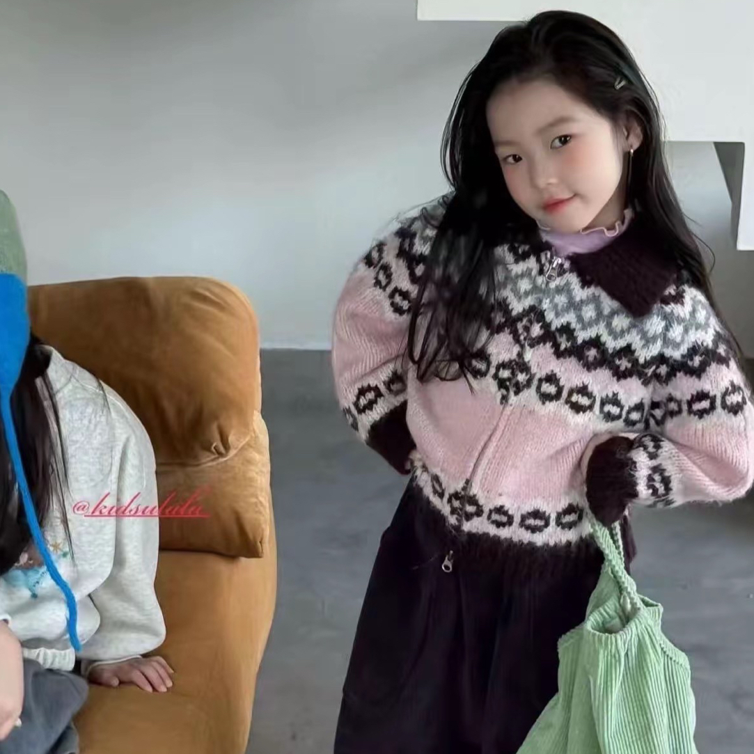 由加25深秋NO退换季新款费尔岛风翻领休闲毛衣外套