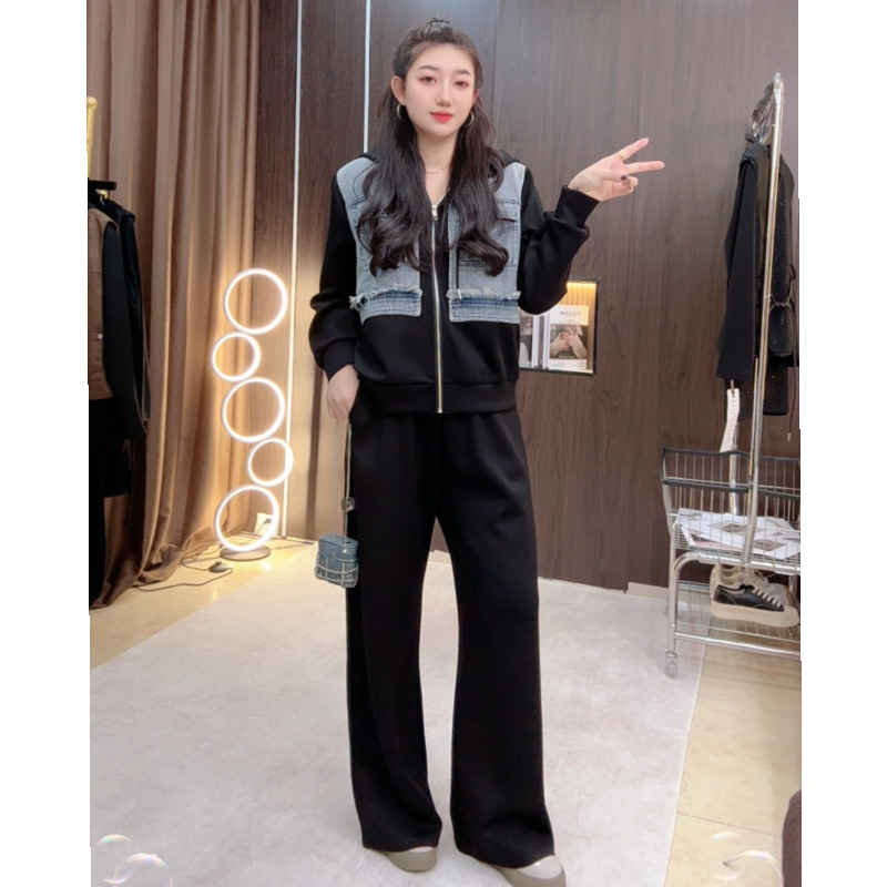 卫衣撞色减龄厚款默认衣长休闲上衣拼接拉链气质显瘦裙子秋冬款