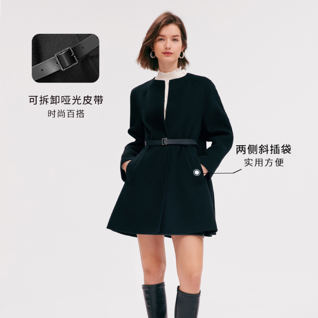 【专柜同款】歌莉娅 冬季新品  斗篷大衣双面呢外套  1ACR6E170