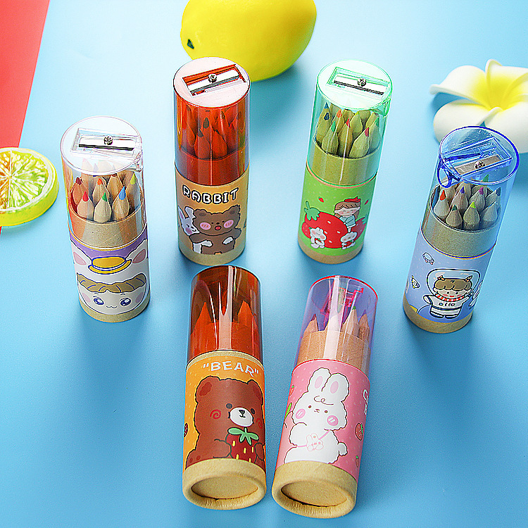 12色桶装彩色铅笔套装儿童绘画铅笔涂鸦绘图彩铅原木卡通铅笔