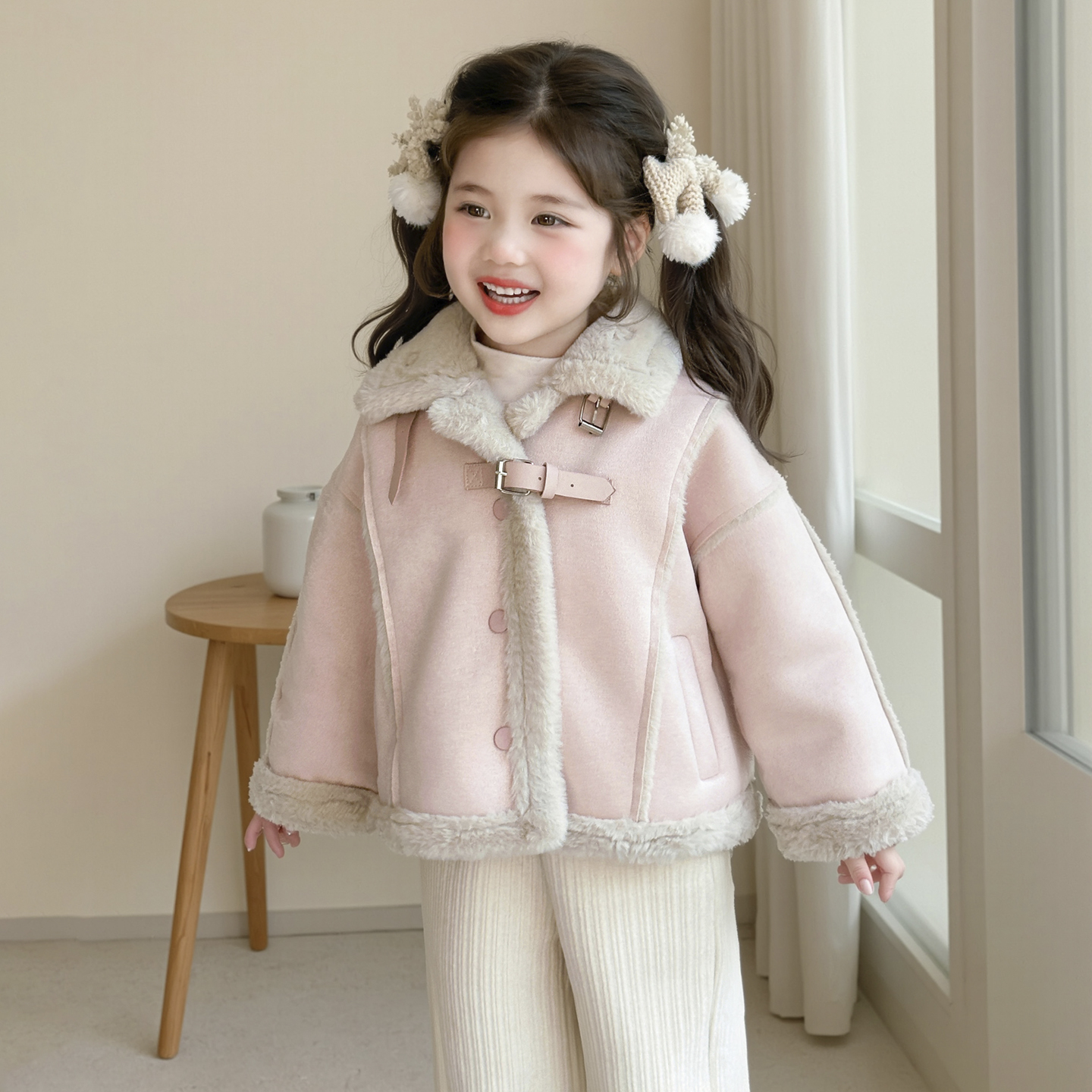 女童外套秋冬款2025新款女宝宝秋装洋气时髦儿童加厚皮毛一体上衣