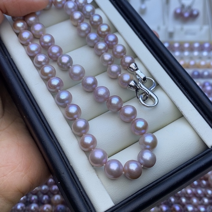 淡水珍珠项链未镶嵌8-8.5m无核 灰紫