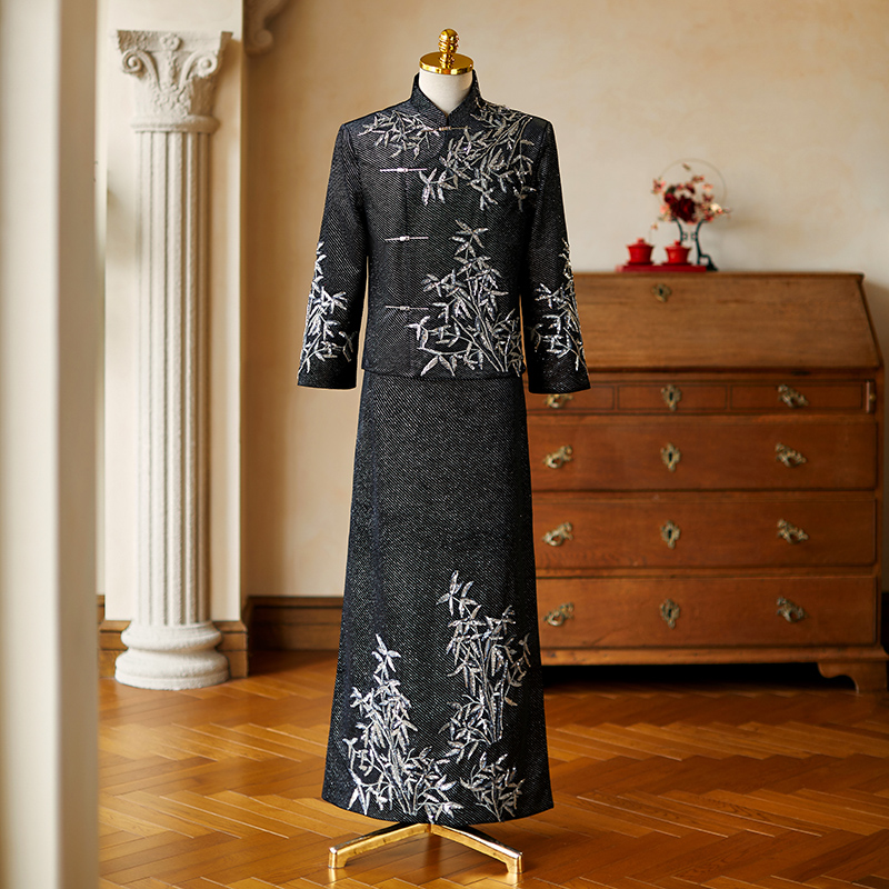 男士结婚秀禾服新郎中式礼服大码婚礼珠绣黑色2025新款接亲服秀和