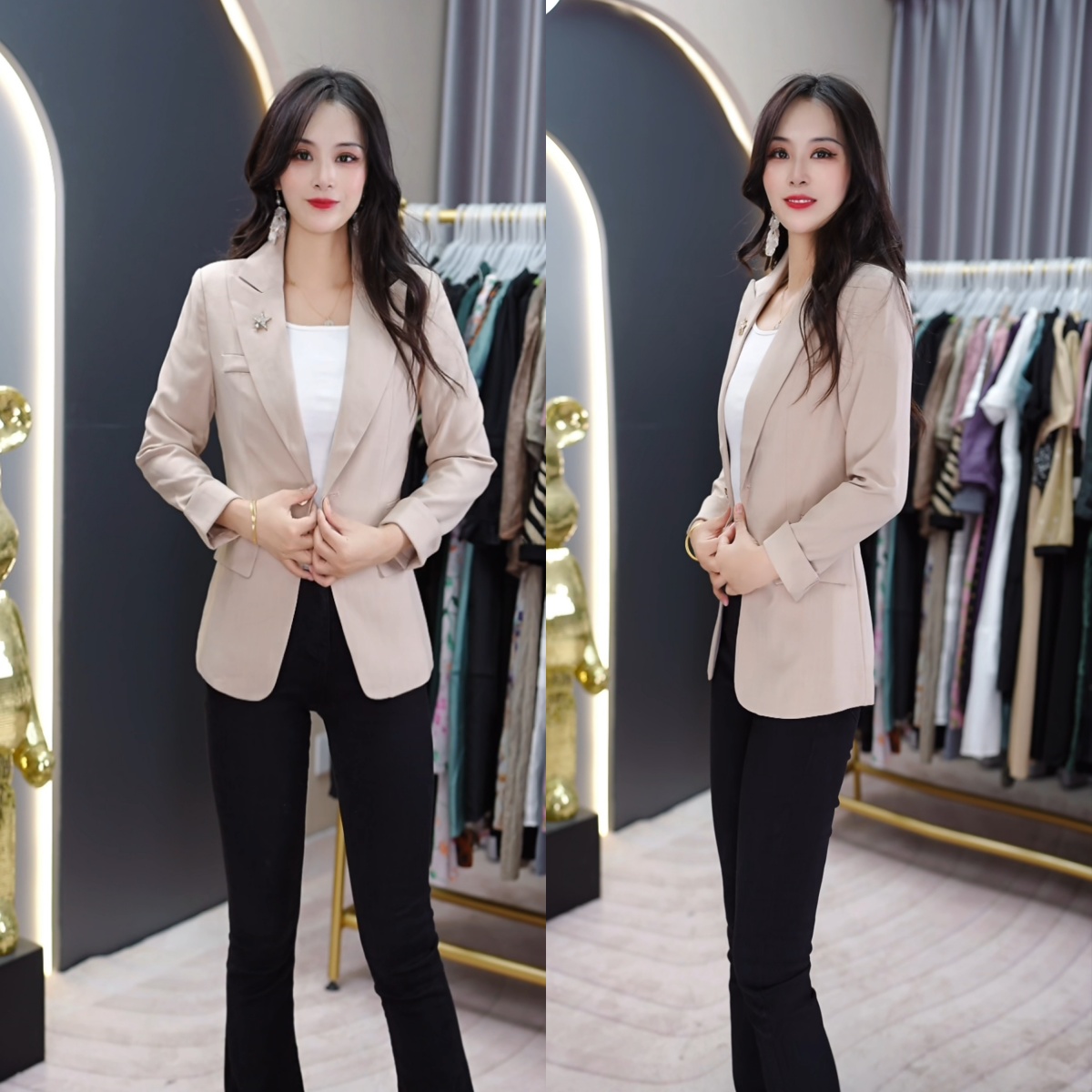 西服清仓2024春季九分袖百搭修身显瘦西装外套女士时尚西服 M-4XL