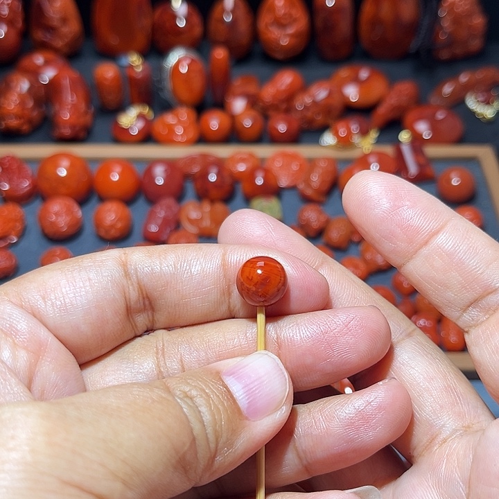 南红玛瑙未镶嵌配饰火焰纹圆珠10.4mm