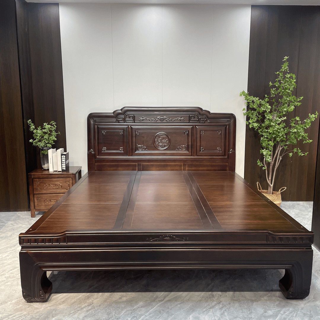 榫卯古典雕花实木双人床