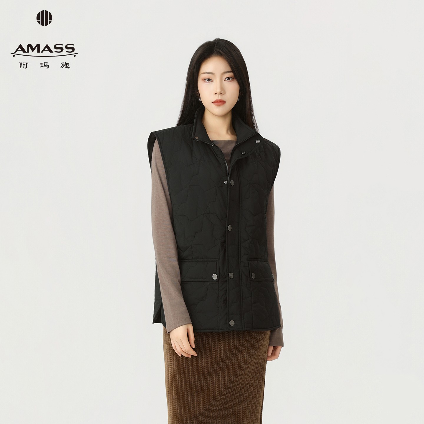 AMASS/阿玛施秋冬松弛感百搭休闲绗缝立领保暖坎肩棉服马夹540071