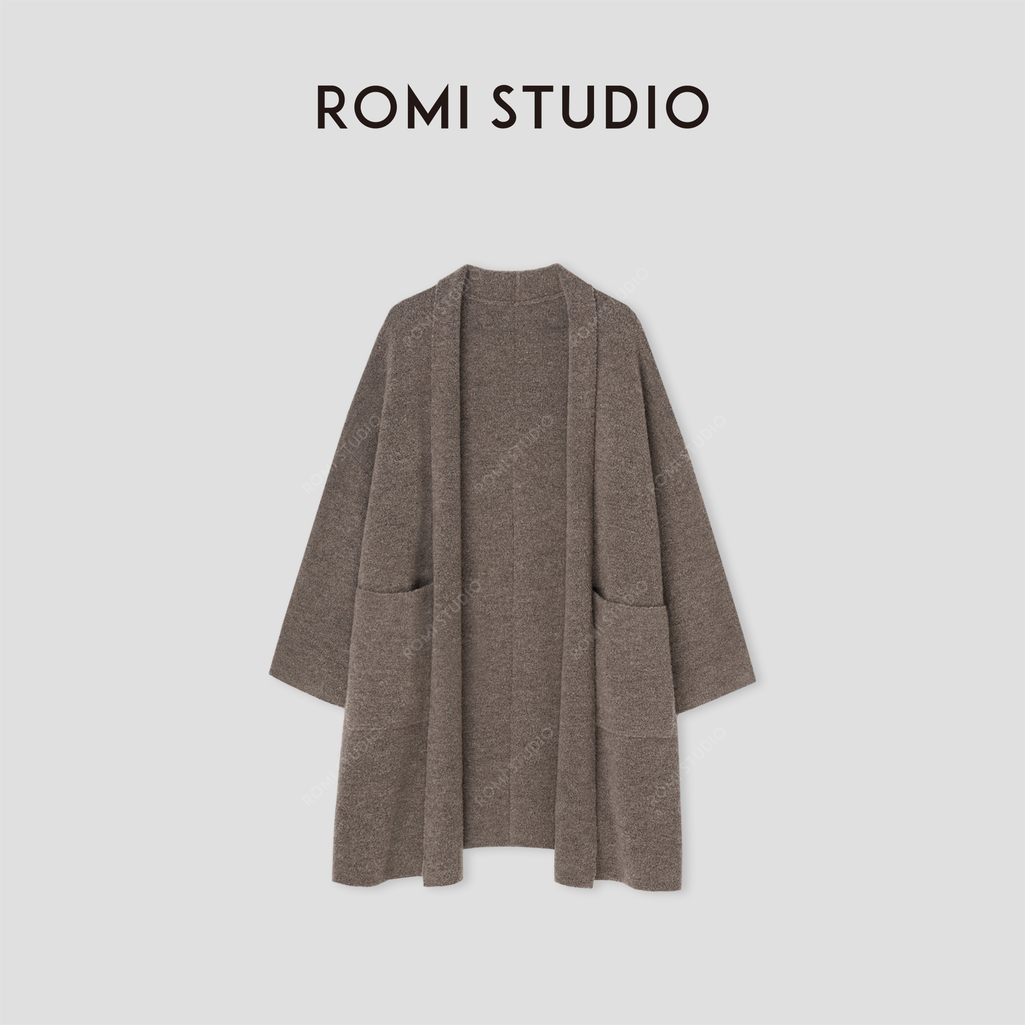 ROMI STUDIO“棕标甄选”美丽奴绵羊毛羊驼毛混纺针织开衫 432TS377