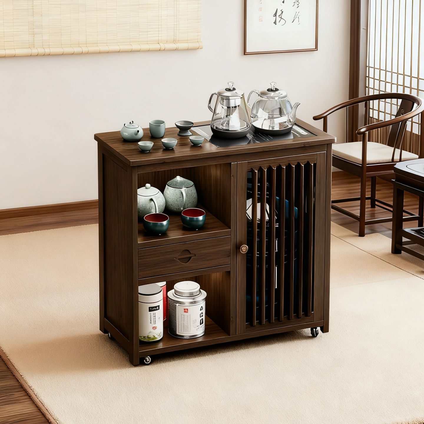 阳台移动小茶台茶桌茶水柜置物架茶车家用茶边几茶边柜烧水壶一体