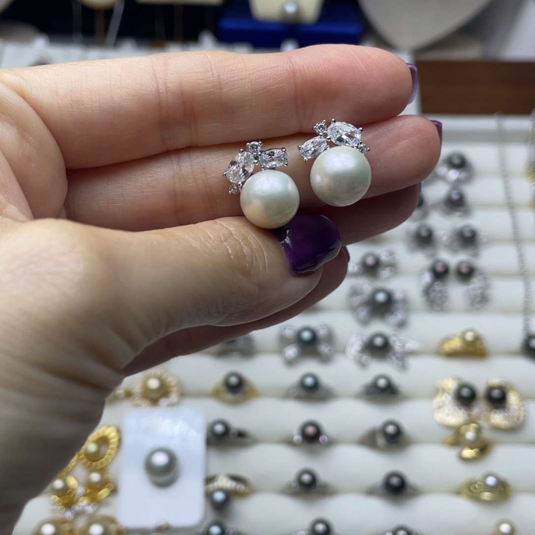 淡水珍珠耳饰银S925镶嵌