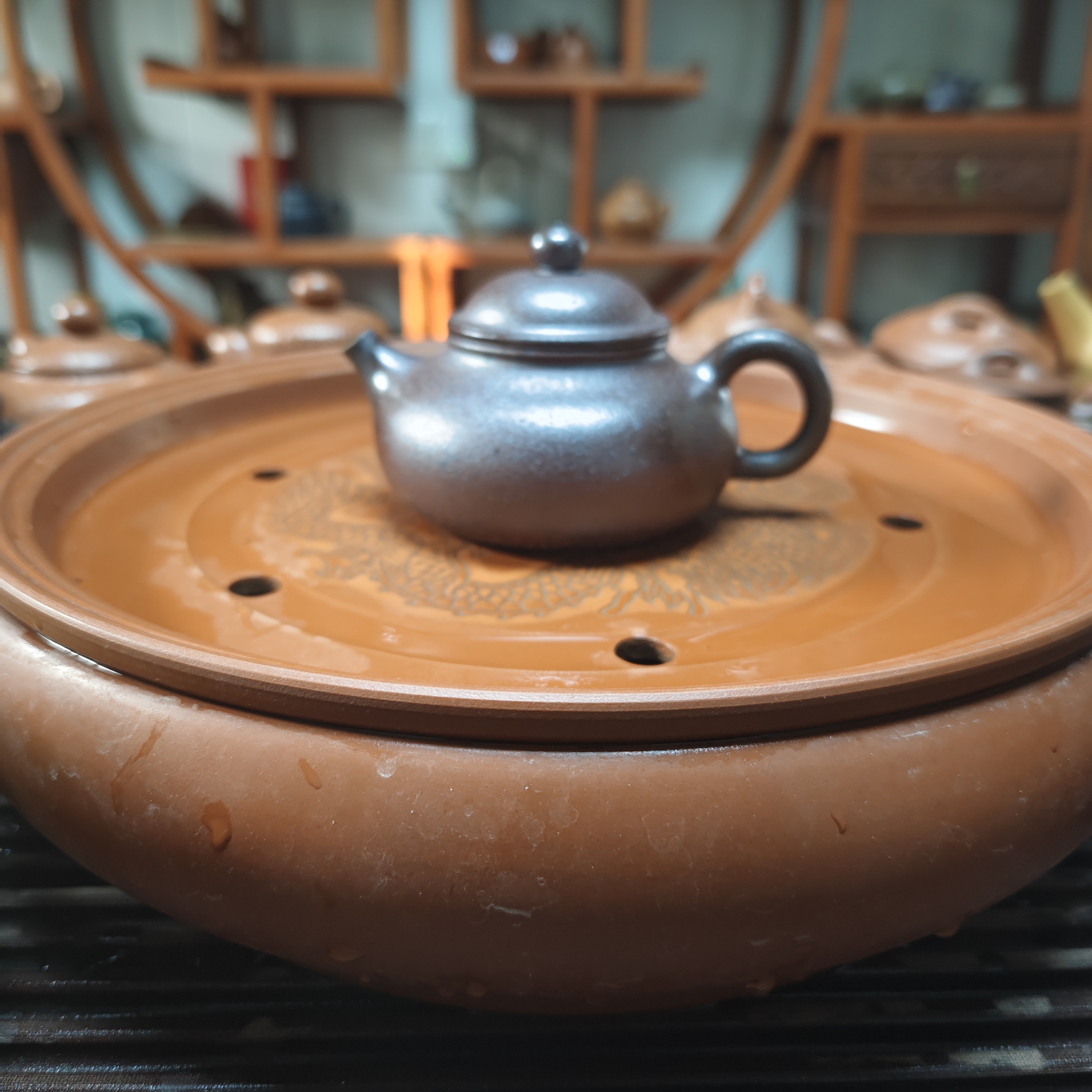 宜兴原矿金丝楠木柴烧容天壶茶具干泡台紫砂壶茶壶