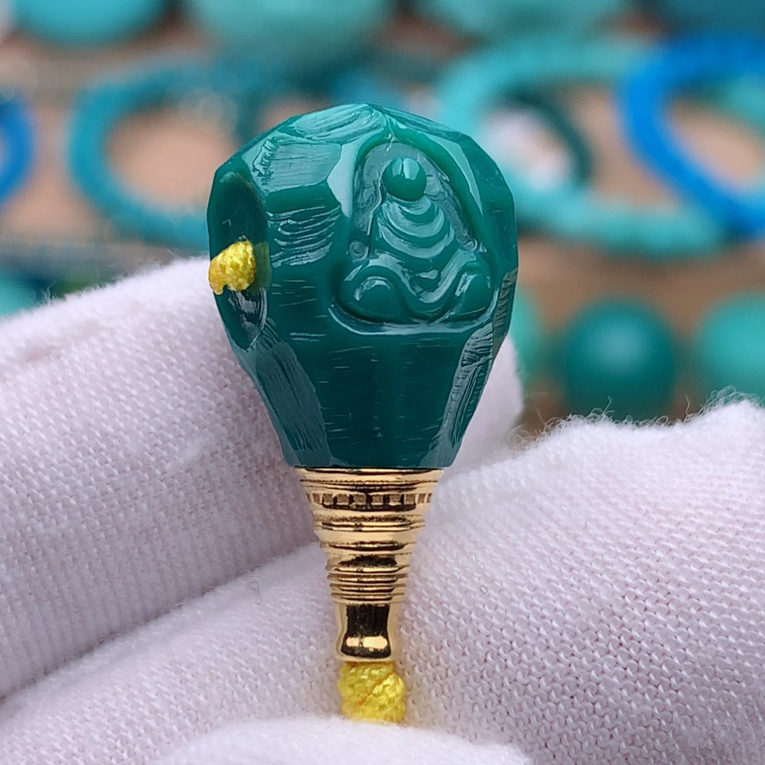 18K金镶嵌绿松石珠宝奇石12mm金塔三通