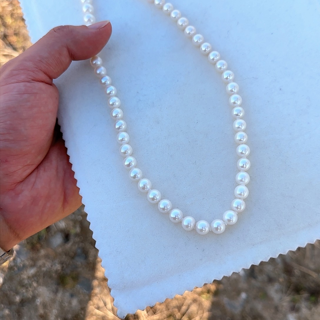 淡水珍珠颈饰银S925镶嵌7-8无核极光镜面正圆