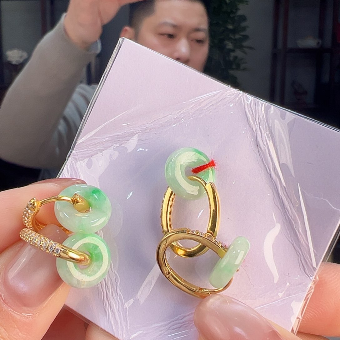 翡翠耳饰银S925镶嵌多样性发货一副