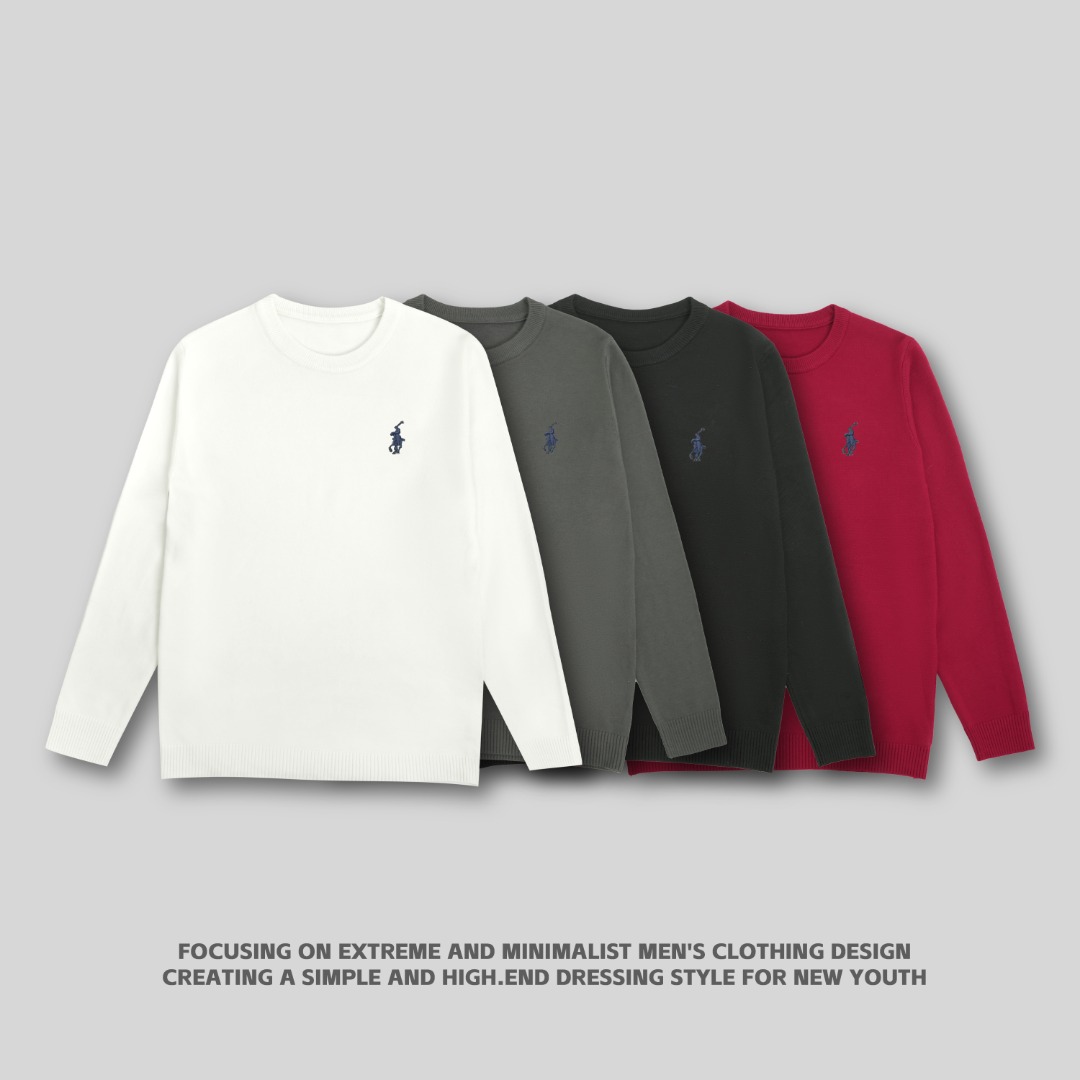 YOUYOU右右衣柜纯色骑士小标·刺绣长袖圆领男套头针织打底衫情侣