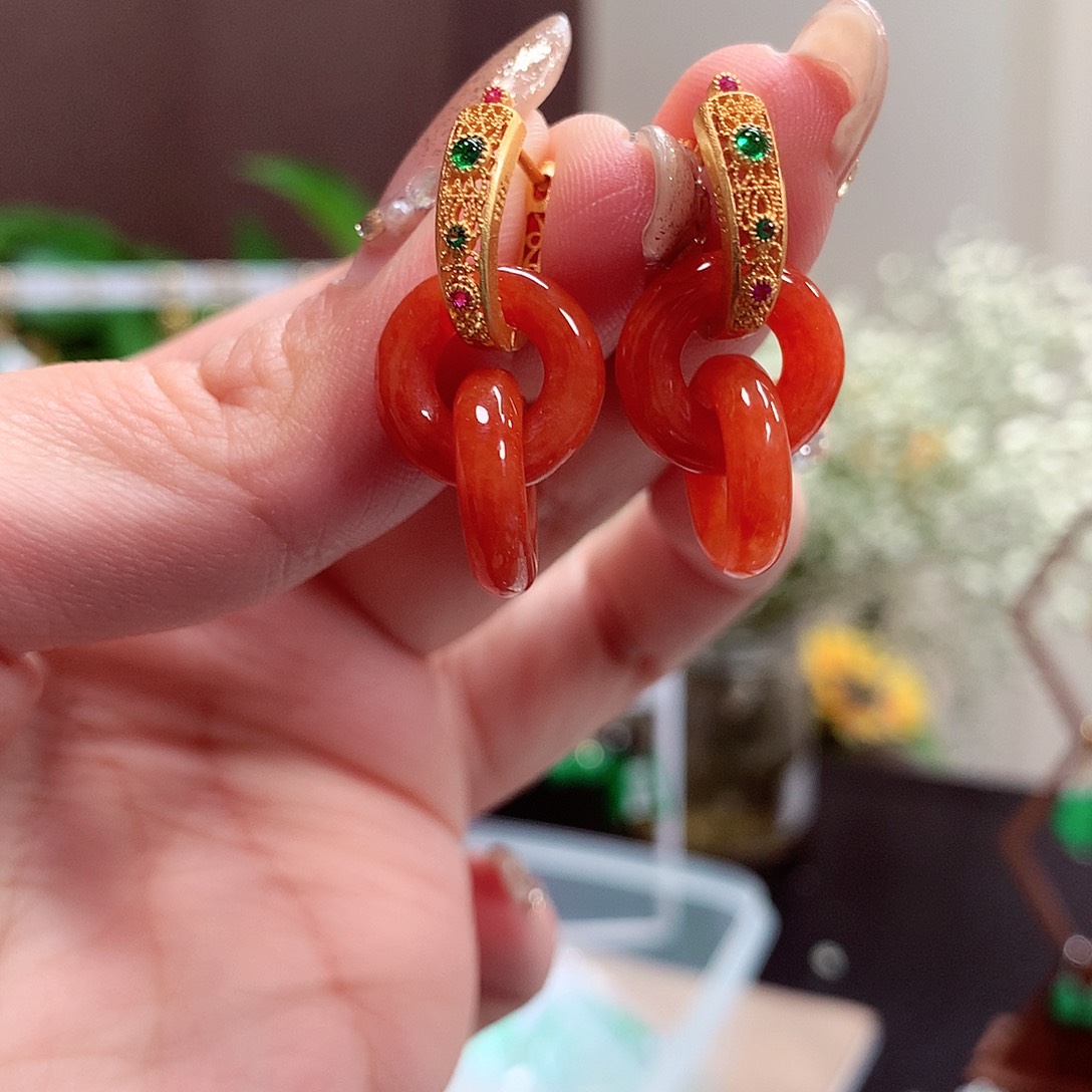 翡翠耳饰银S925镶嵌天然翡翠