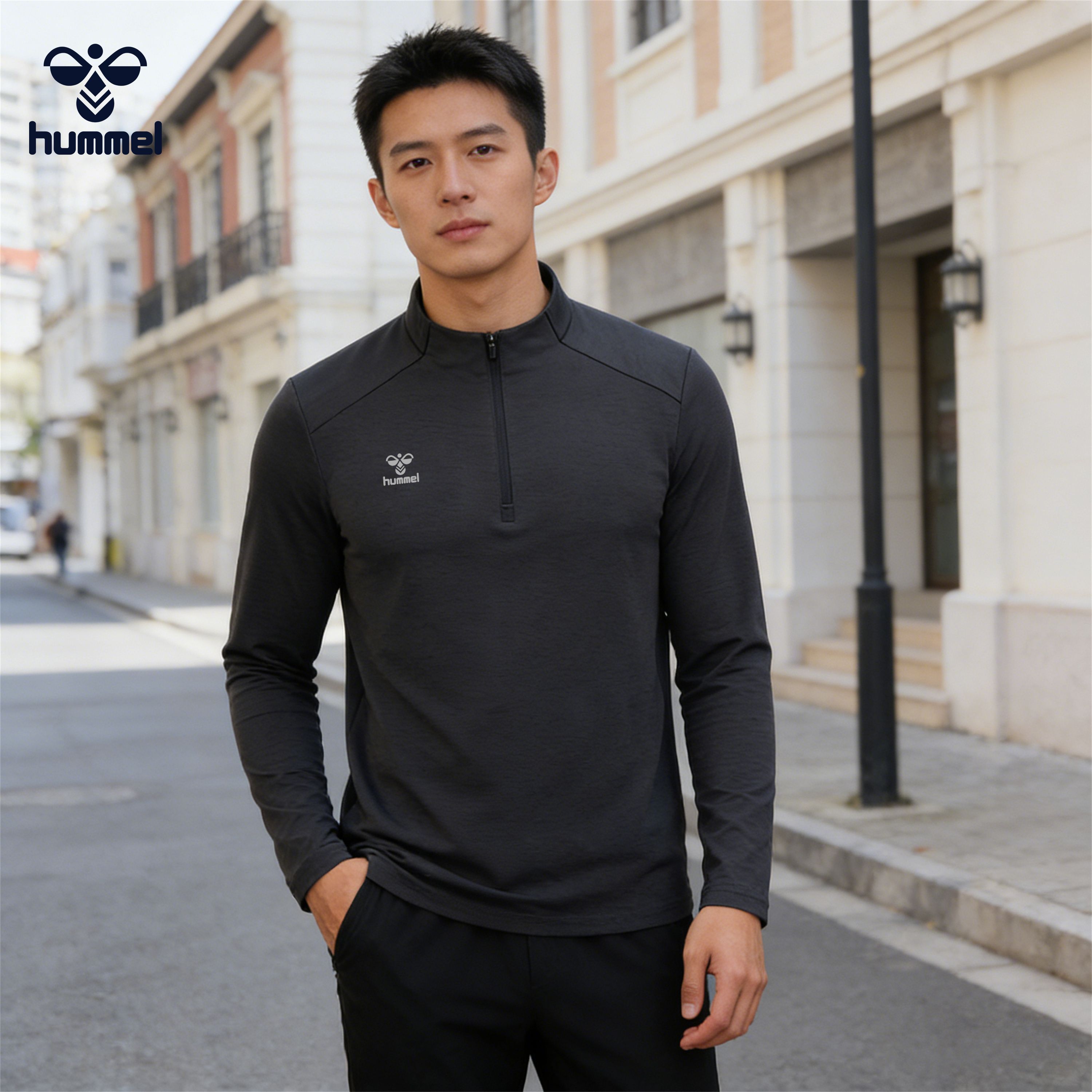 HUMMEL半拉链长袖T恤男女户外运动休闲健身跑步透气上衣打底衫