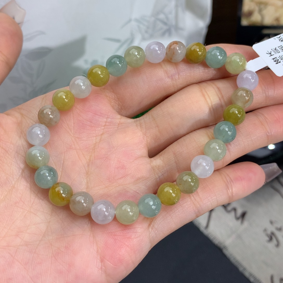 翡翠手链未镶嵌卡7.3冰胶多宝手串