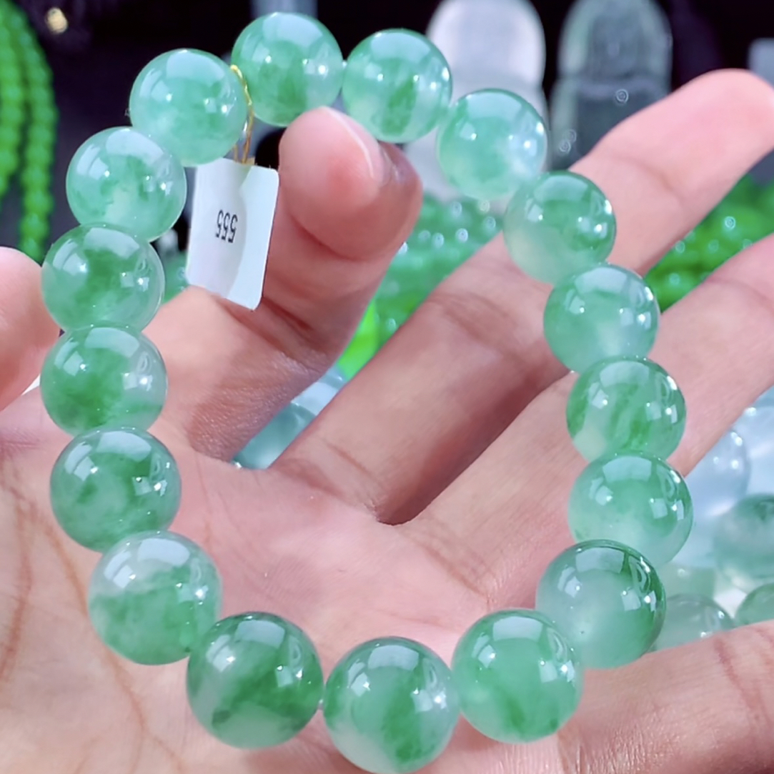 收藏传承级别飘绿花手串缅甸天然a货翡翠有种有色