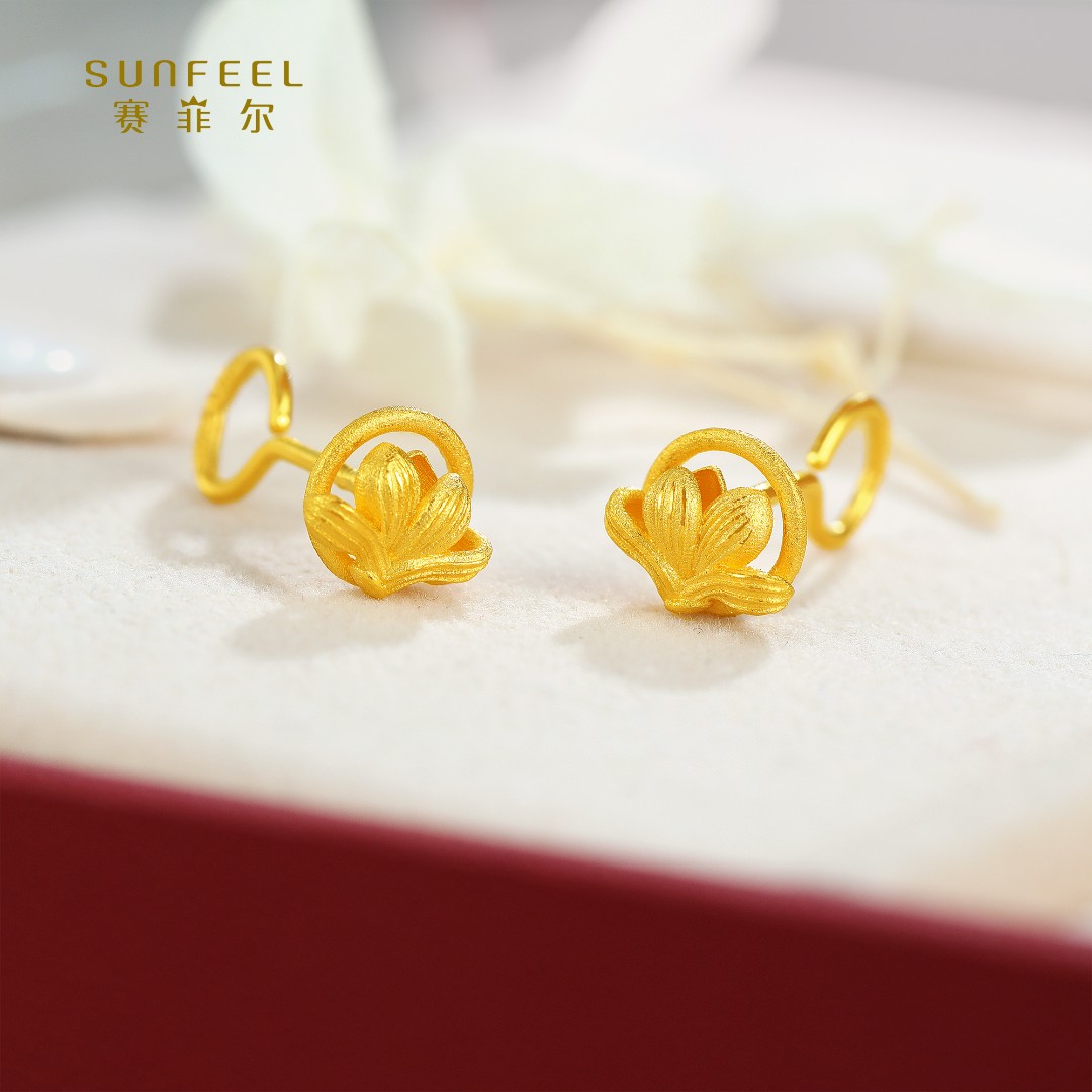 SUNFEEL/赛菲尔【四店】足金时尚艺术莲花耳钉HR07010808