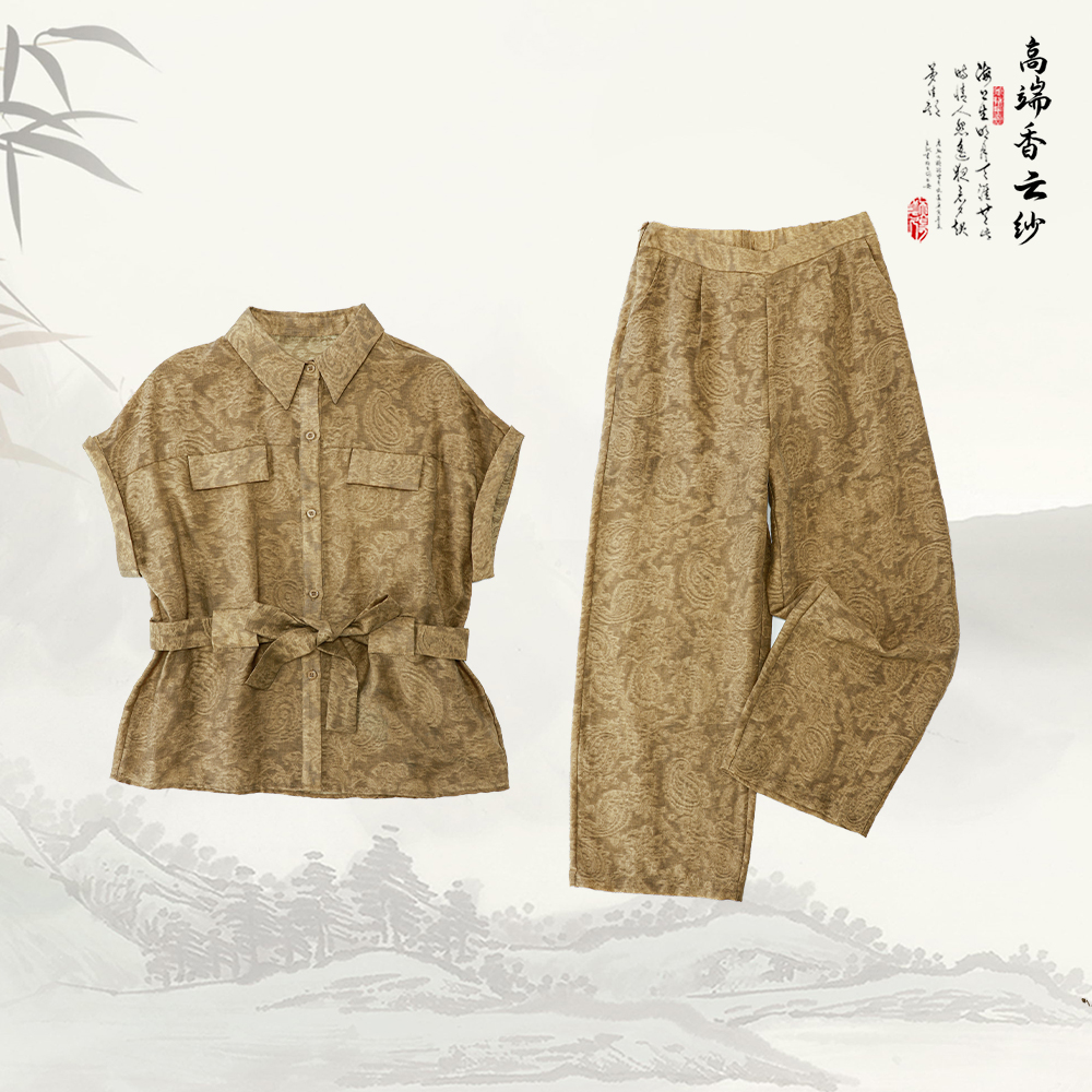 品牌新款时尚休闲百搭通勤翻领短袖套装52517