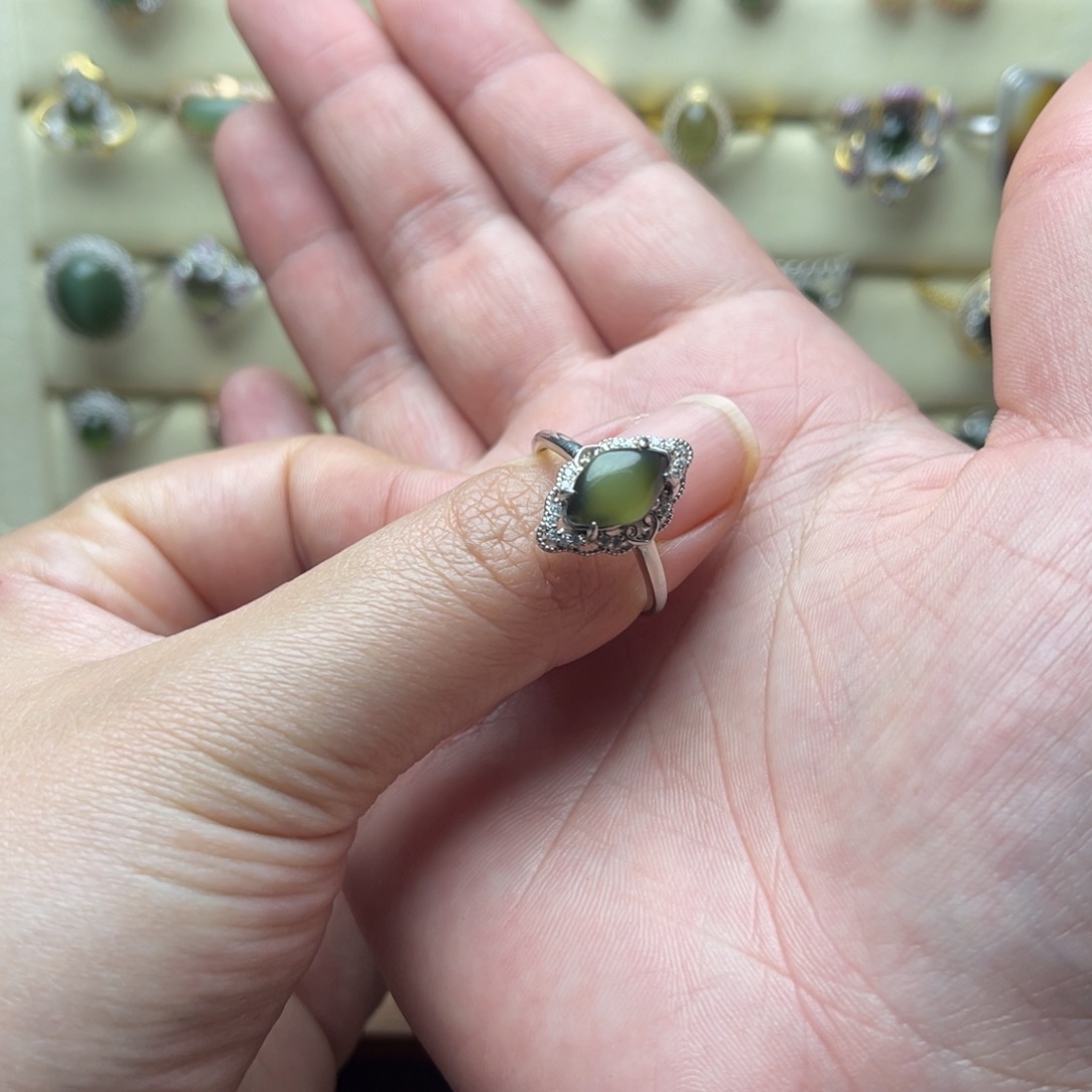 和田玉（碧玉）银S925镶嵌戒指