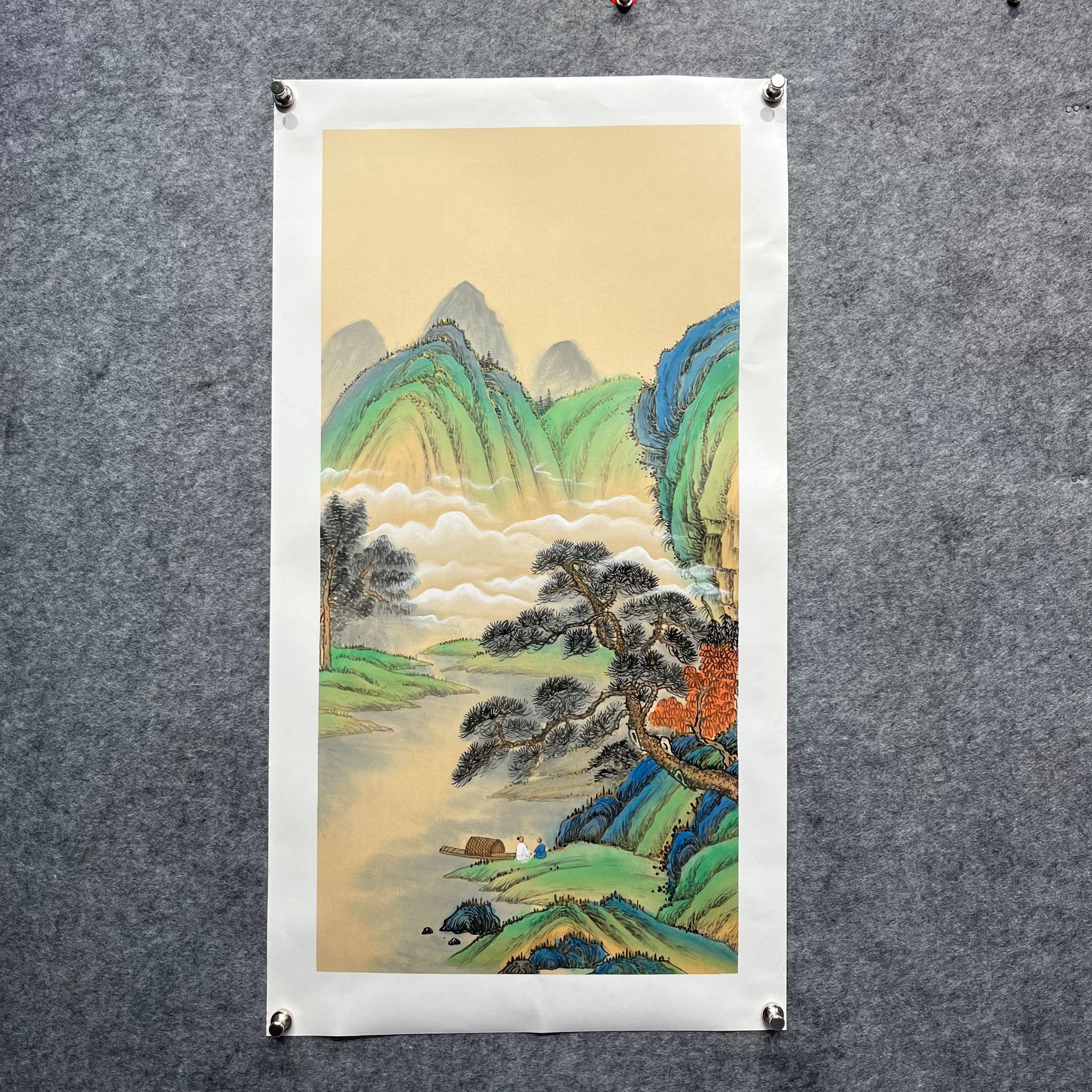 齐振家亲笔手绘仿古山水【溪山访友】110*60cm送锦礼盒收藏送礼作品