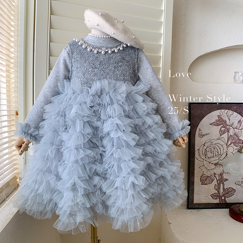 【本妈】冬款“白鸽信伐”女童加绒上衣+无袖加绒网纱连衣裙套25D007