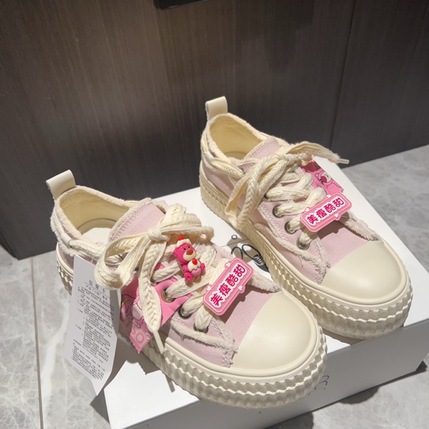 可爱 舒适 百搭 少女粉 帆布鞋女9559