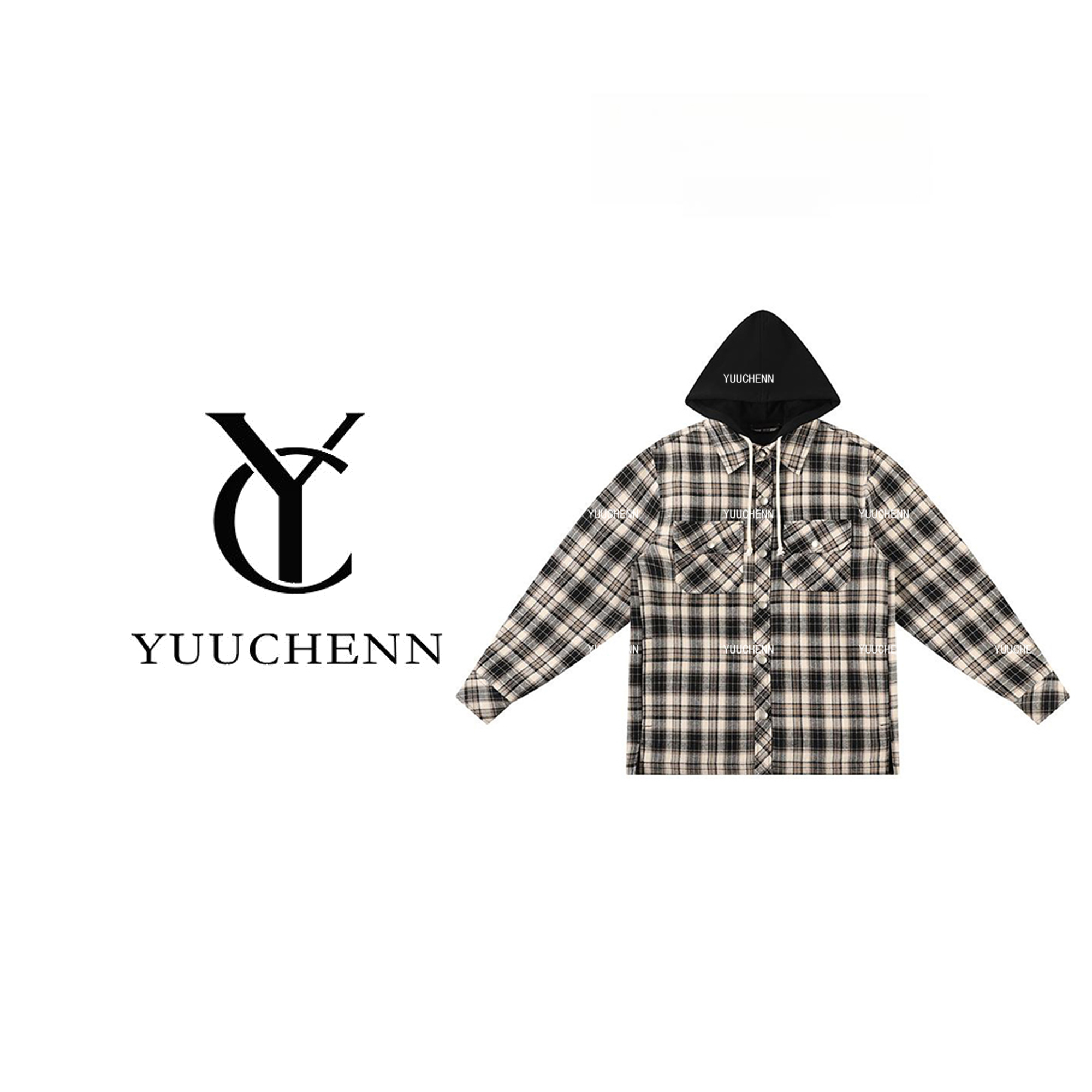 YUUCHENN秋季常规格子拉链落肩袖连帽格纹韩版女士时尚23C19463