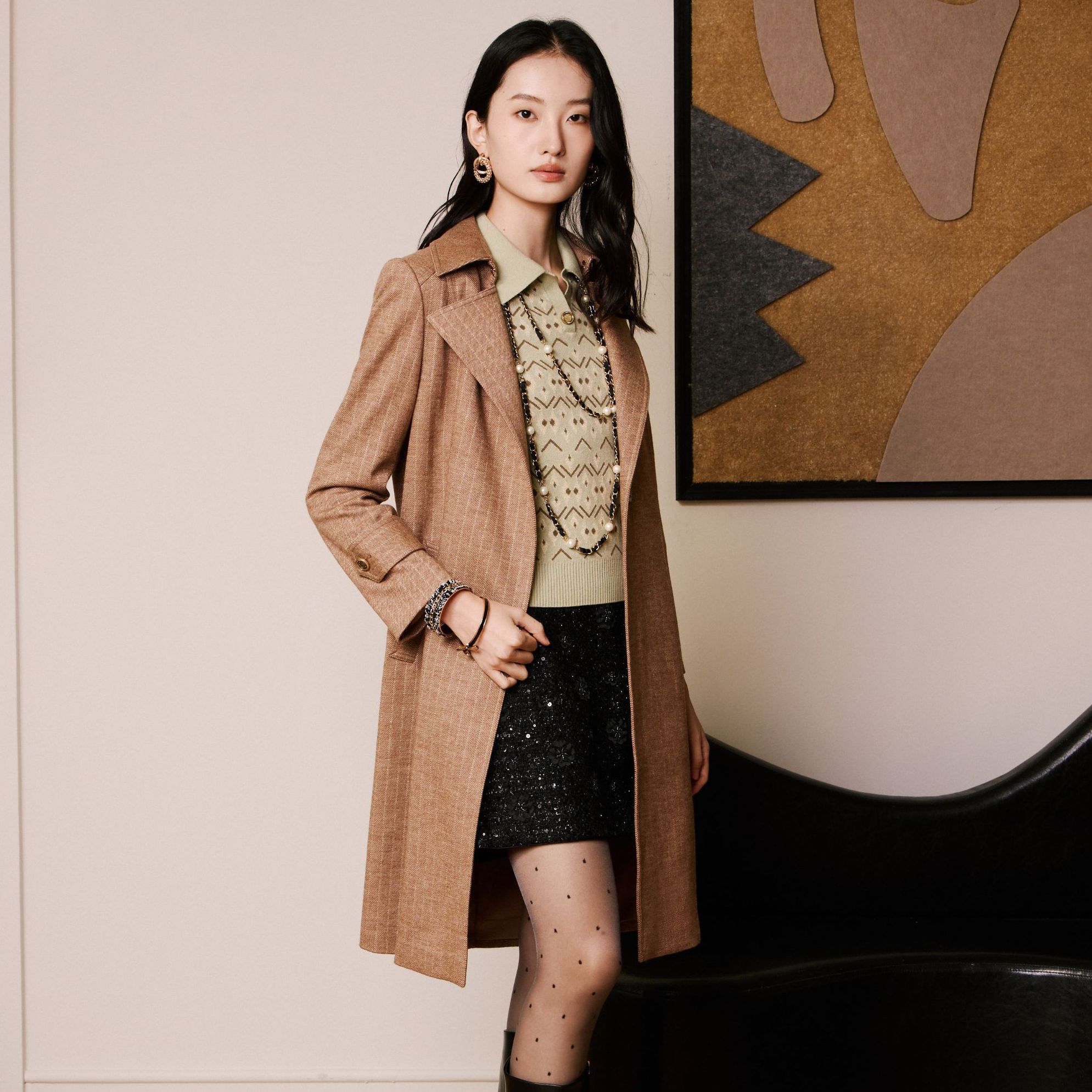 【黎黎姐专属价】她翼春季双面呢风衣女士毛呢中长款ET4344354214