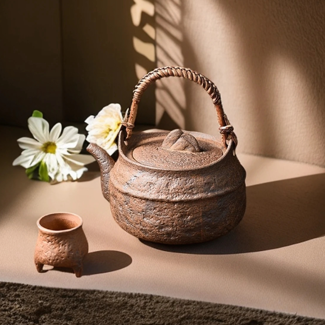（卓泥）大提梁1000cc粗陶岩泥煮茶壶可炭火电陶炉酒精炉煮水1711