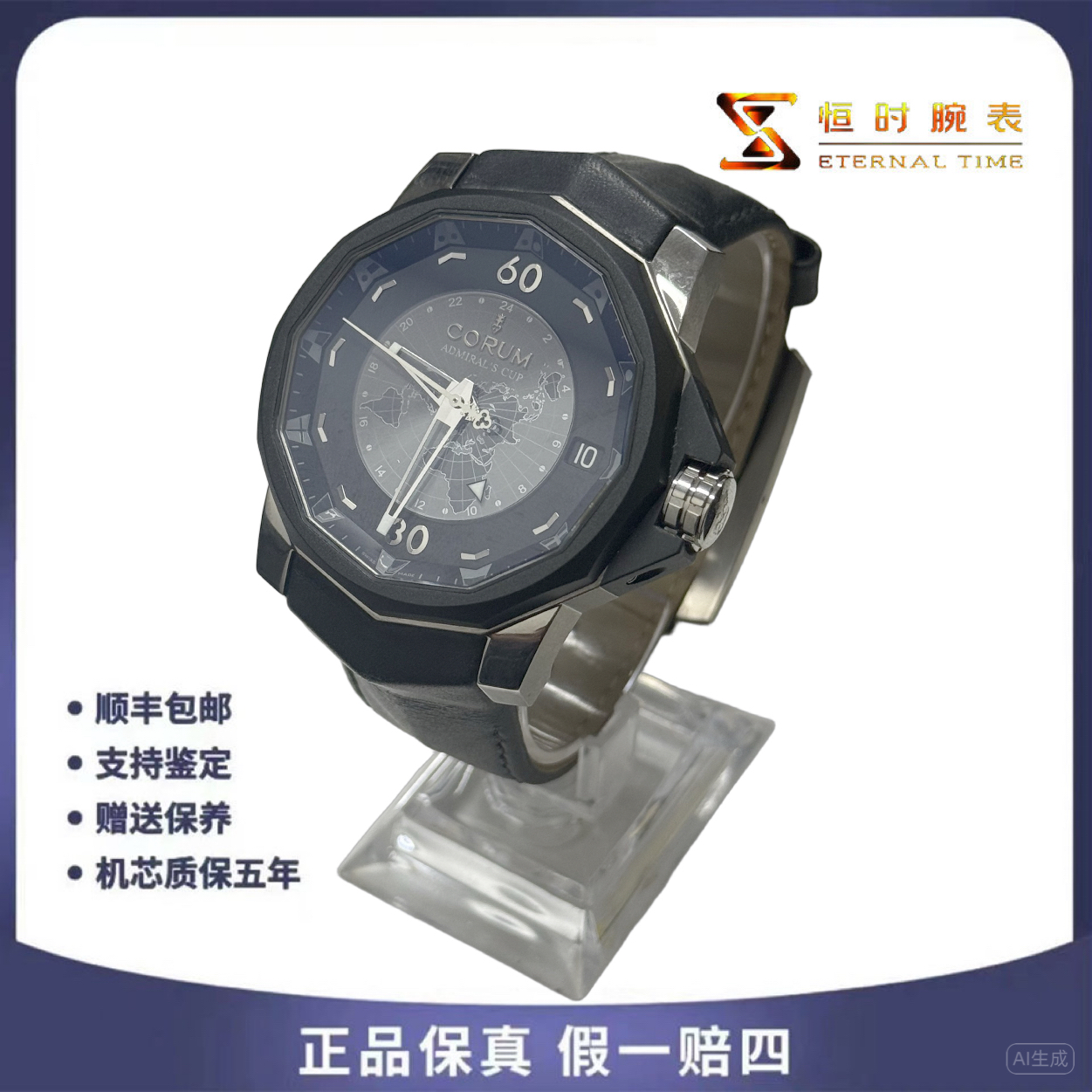 95新 CORUM/昆仑表 自动机械/48mm/钛金属/盒说明书
