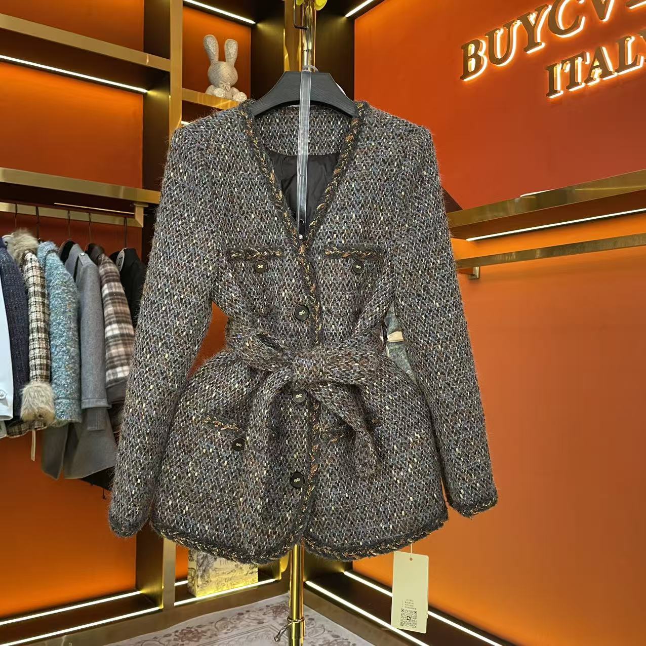 【桃子】设计师气质亮丝冬季时尚女士收腰羽绒服中长款A006