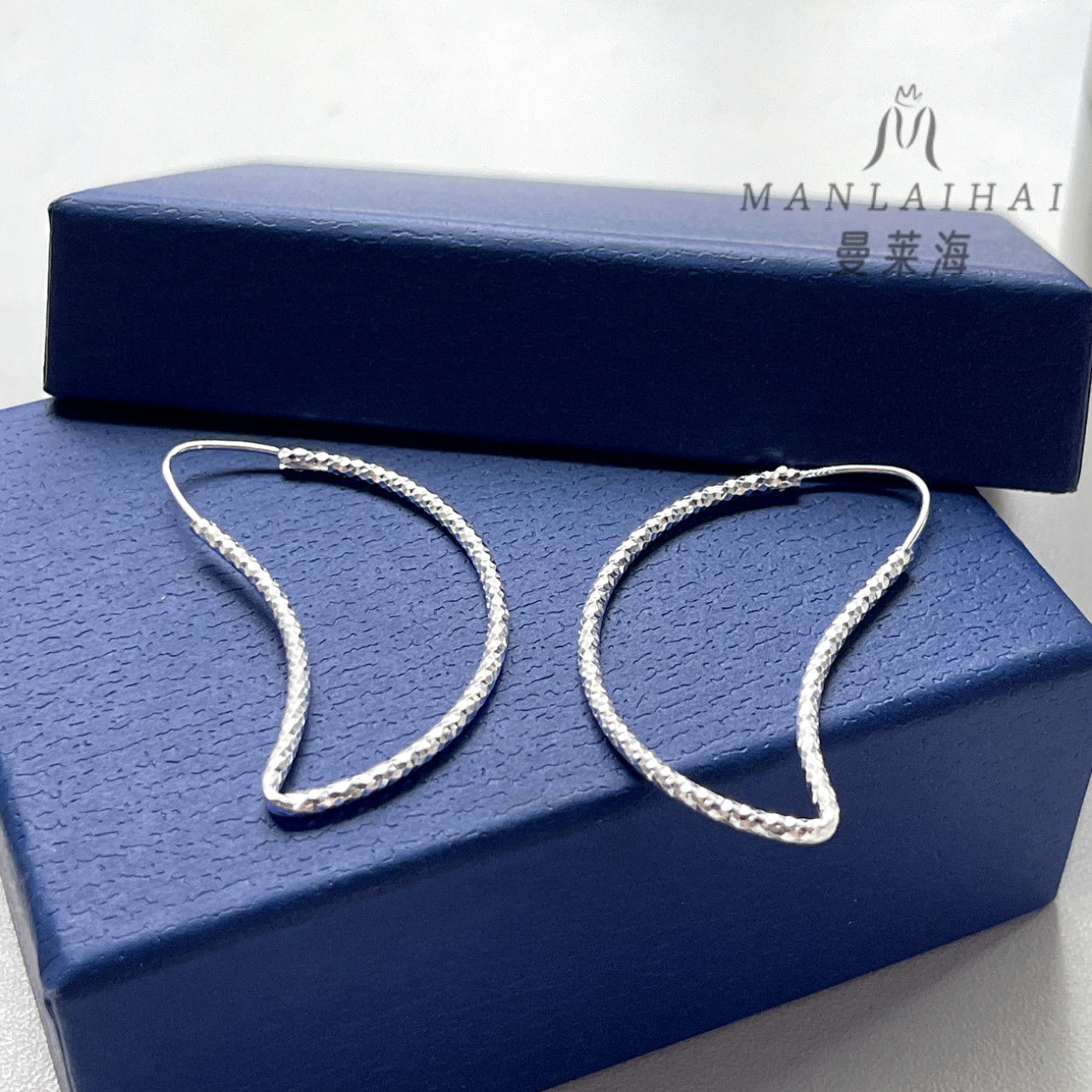 足银耳饰 月亮钻花大耳圈复古个性耳圈气质轻奢闪闪钻