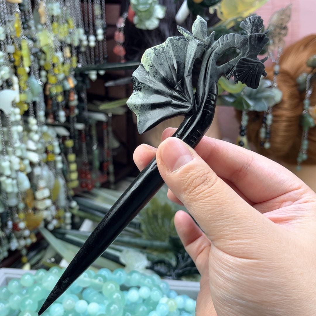 蛇纹石玉发饰未镶嵌默认微瑕岫玉发簪