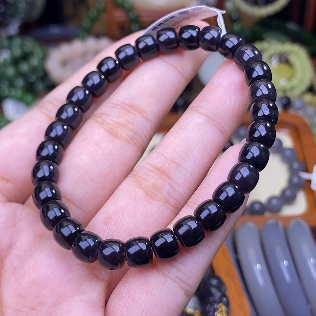 和田玉未镶嵌浓烟紫帝王紫直切手串7mm