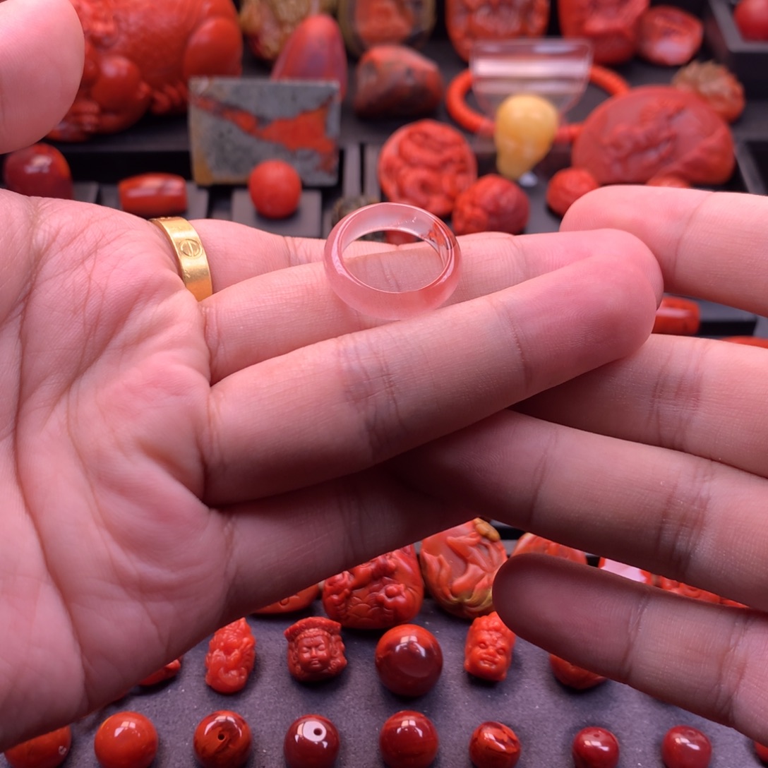 南红玛瑙未镶嵌川料冰飘戒圈15.3mm