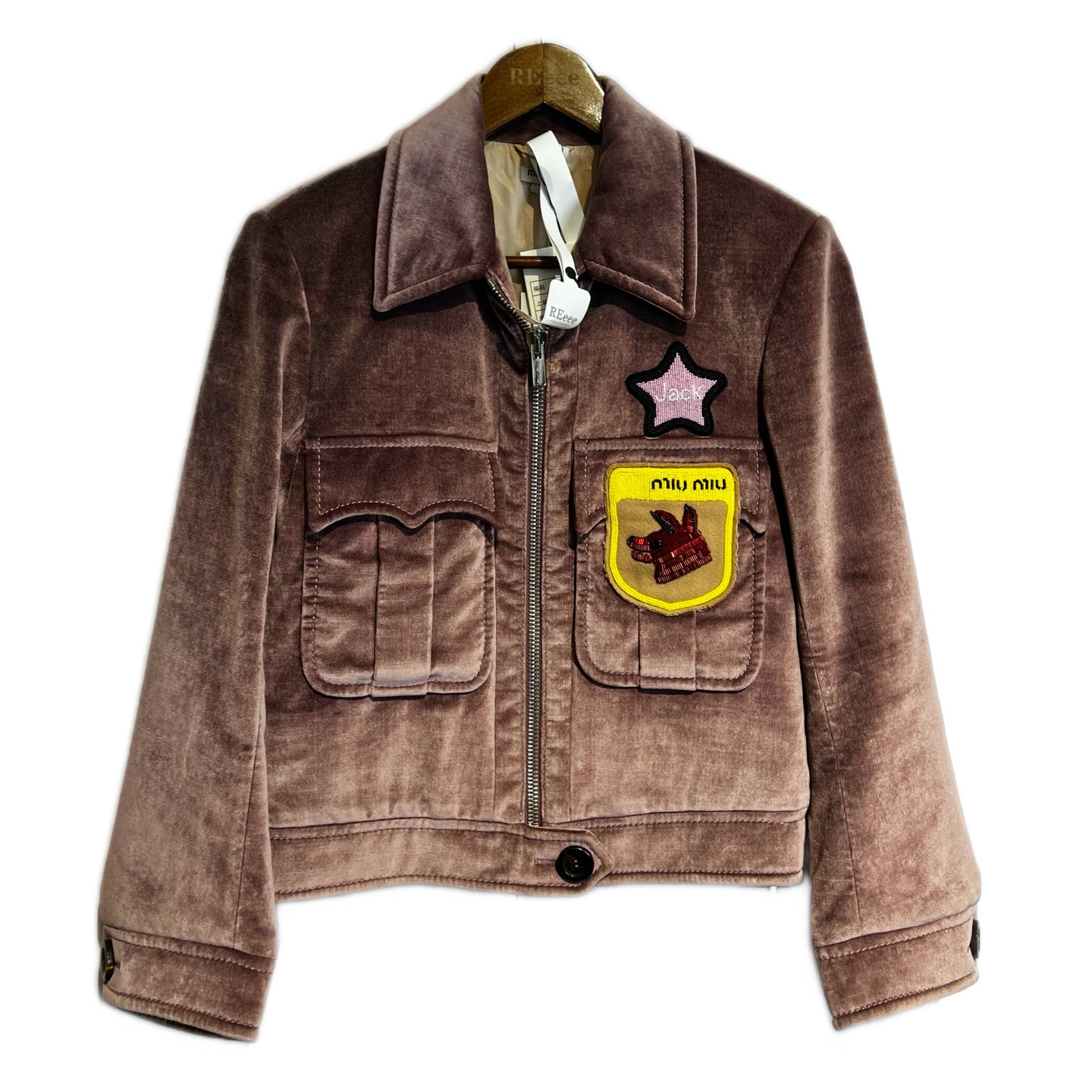 99新 MIU MIU/缪缪 02495 贴片刺绣丝绒外套 XSS码