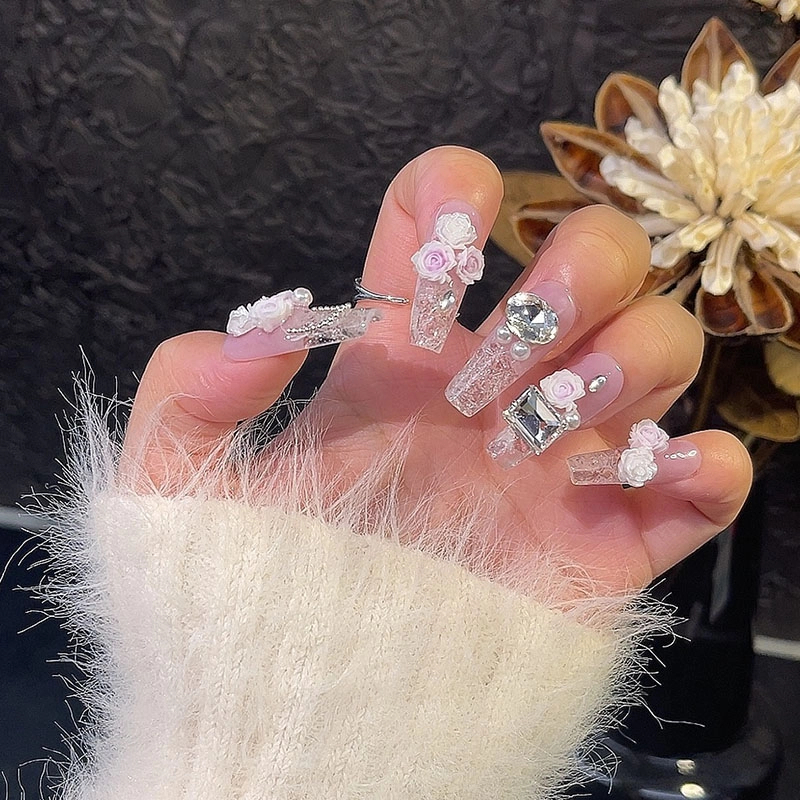 【紫霞冰冰】六朵云-纯手工长T美甲重工纯手工穿戴甲片