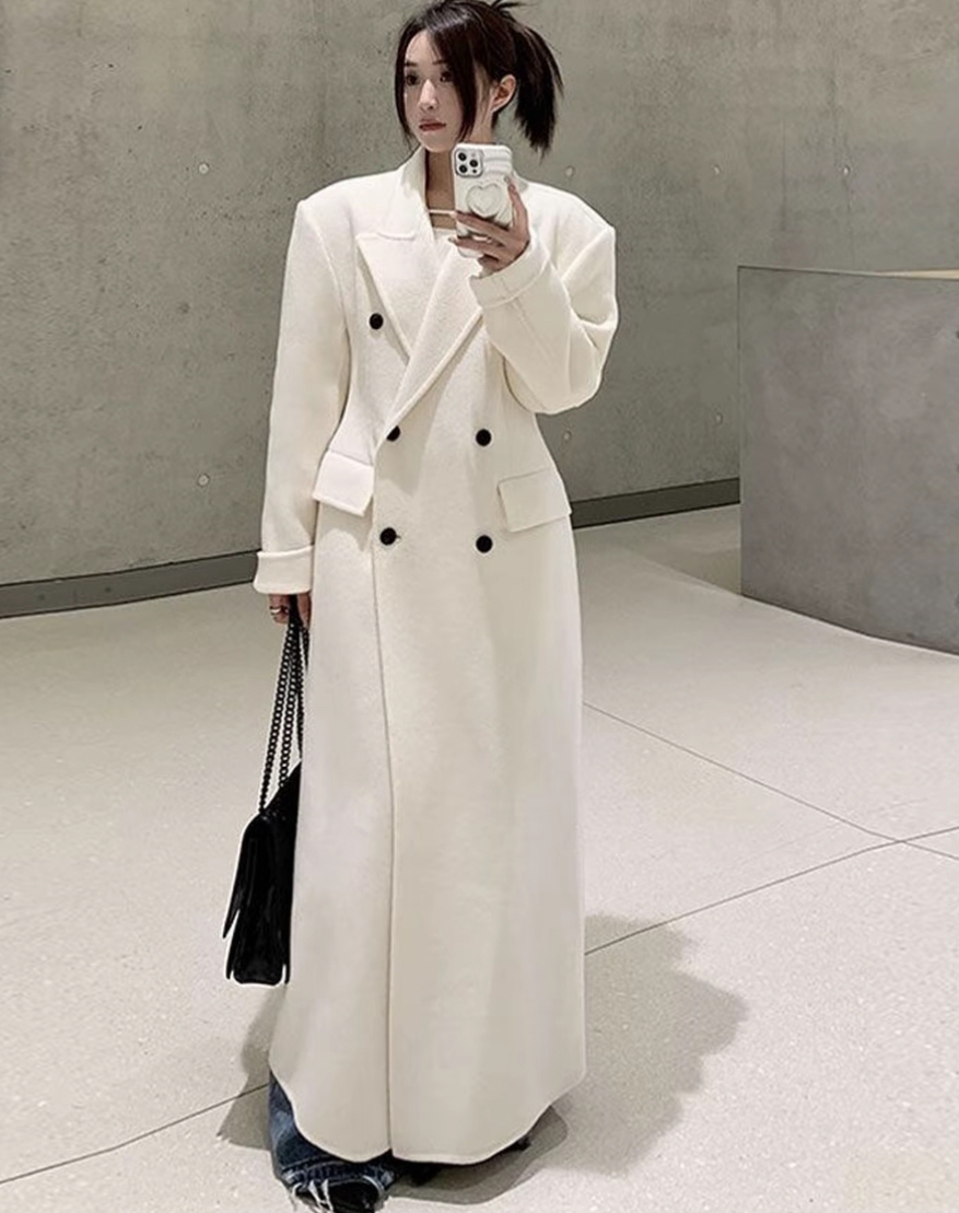 2025新款小蛮腰长款厚款冬季西装领羊毛外套韩版