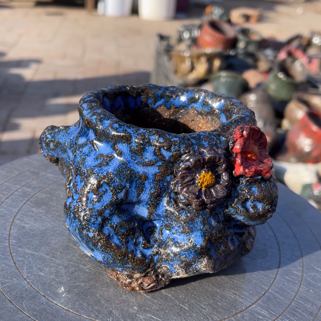 红陶粗砂陶手工花盆