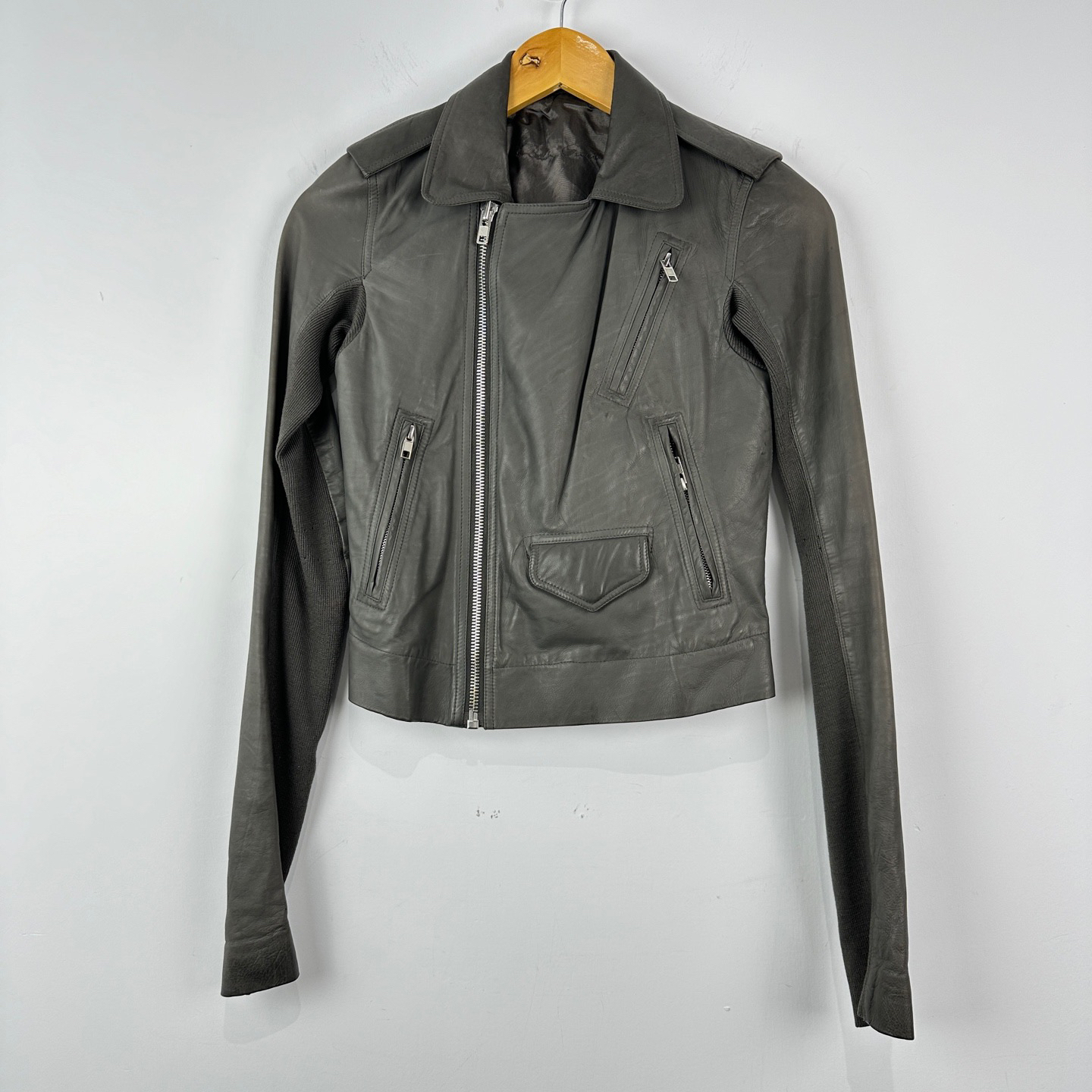 99新 RICKOWENS 主线牛皮拉链机车夹克外套 38码 /1098