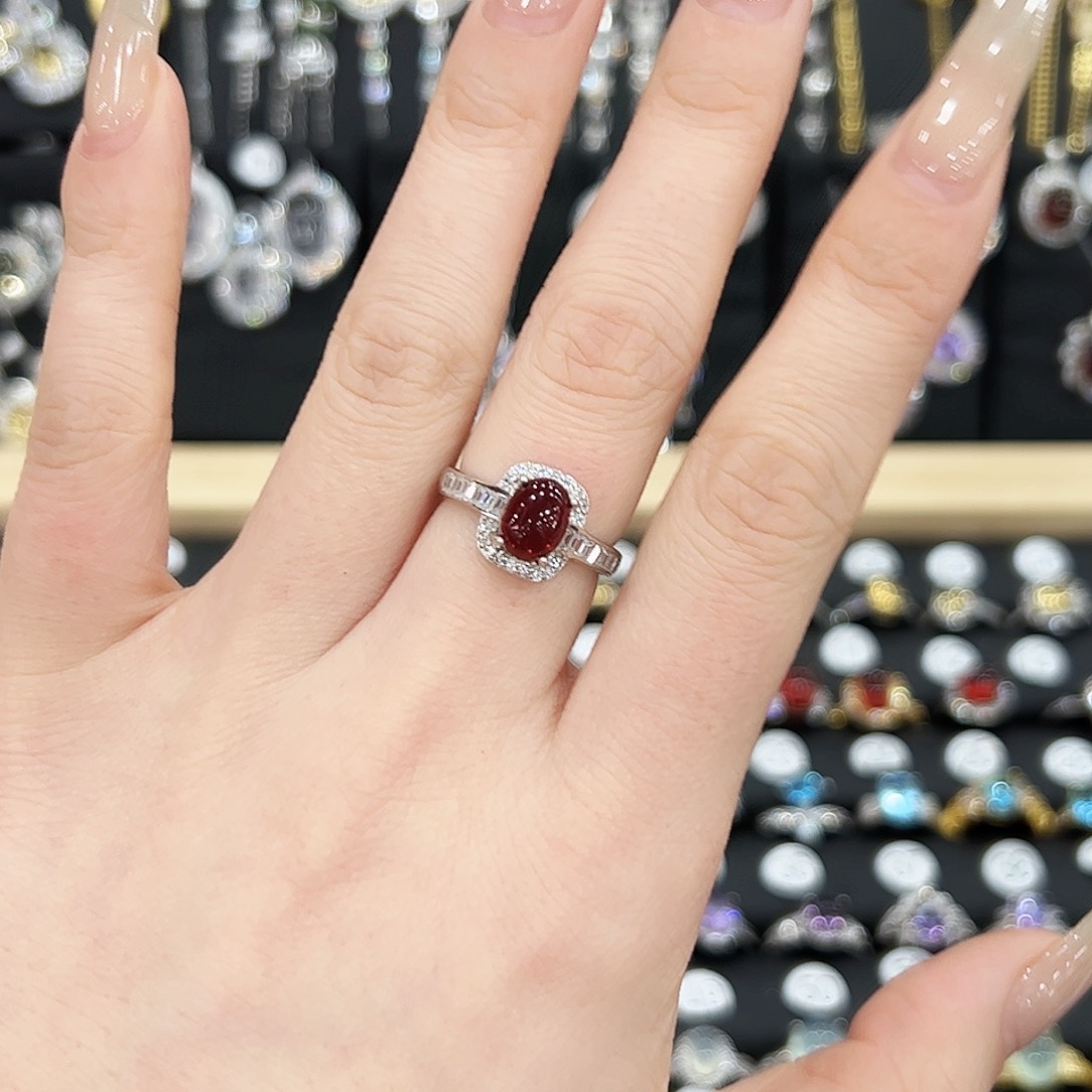 红宝石戒指银S925镶嵌戒指